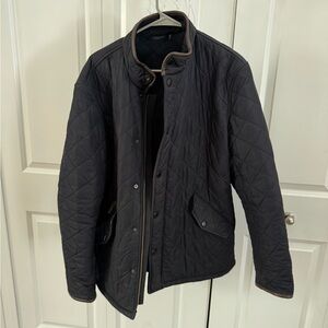 Barbour Quilted classic Navy Jacket with Brown Trim